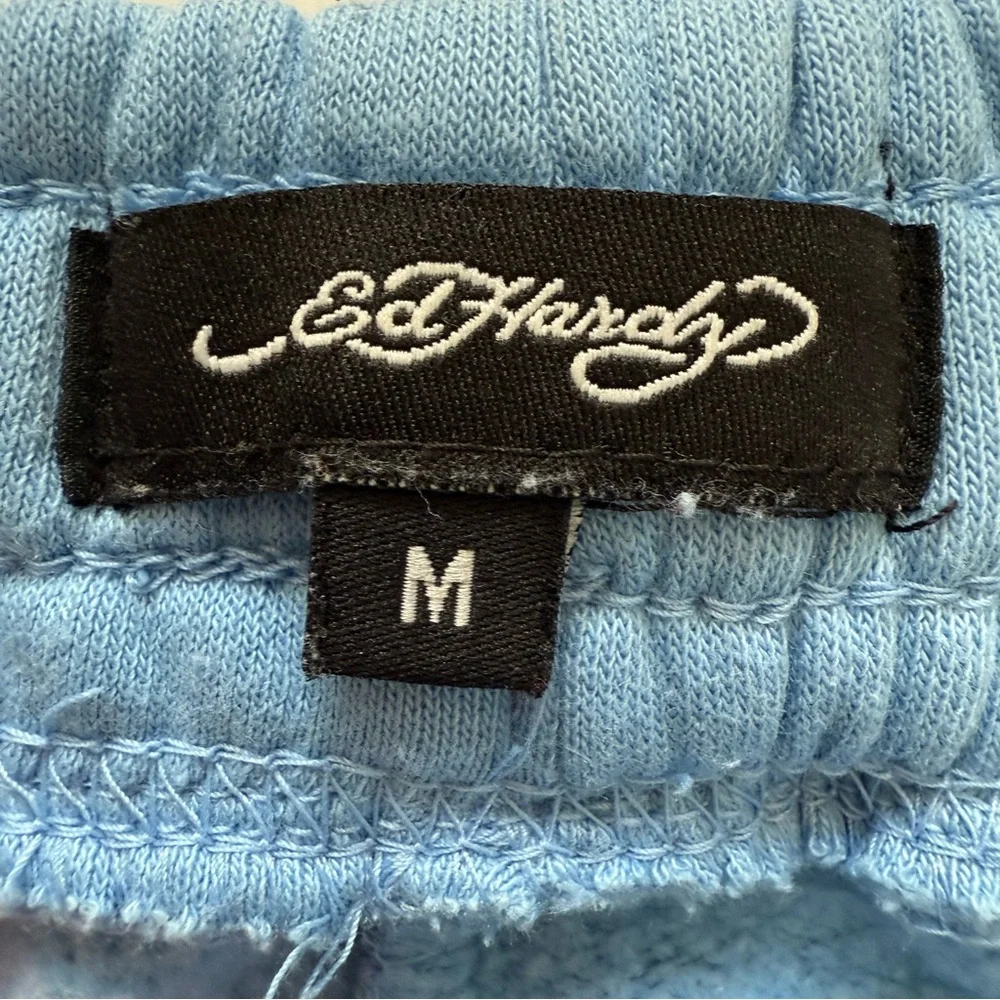 Ed Hardy Flower Skulls Powder Blue Women’s Sweatpants Medium Graphic Print Y2K - Picture 10 of 13